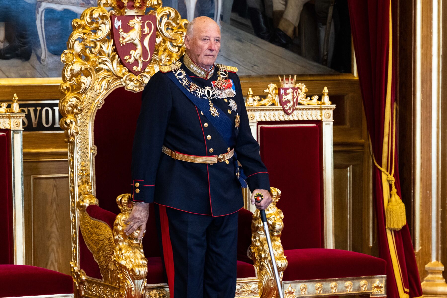 H.M. Kong Harald ved åpningen av det 166. storting, 2021. Foto: Peter Mydske/Stortinget